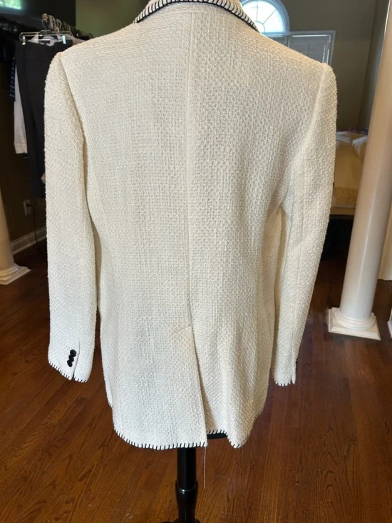 Cream Bouclé Blazer with Black Trim - Jacket Blazer Talbots size 10 NWT - Picture 3 of 4